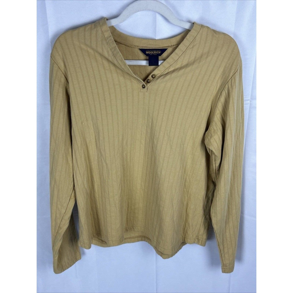 Woolrich VTG 3 Button Pullover Shirt Womens Size Large Long Sleeve Mustard USA